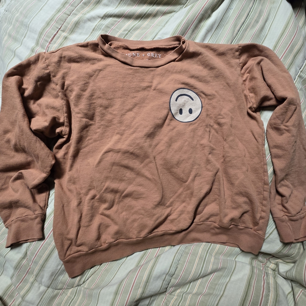 June+Grey Cozy Brown Women's Sweater with Smiley Design